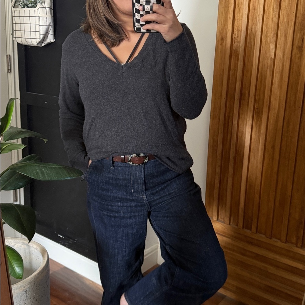 LNA Clothing Dark Gray Ultra Soft High Avio Brushed Strappy Sweater. Size M